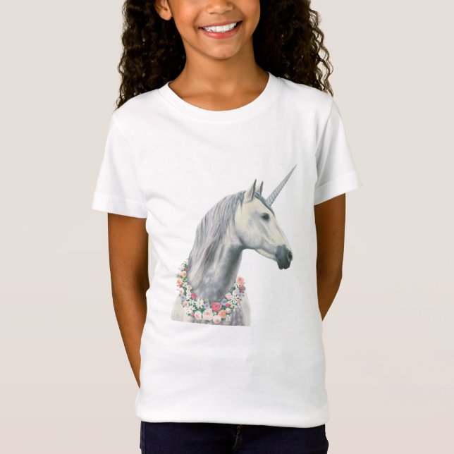 GeistUnicorn mit Blumen um Hals T-Shirt (Vorderseite)