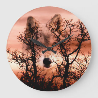 Geistwolfgesicht Große Wanduhr