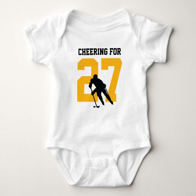 Gejubeln für Custom Hockey Player Nummer gelb Baby Strampler (Vorderseite)