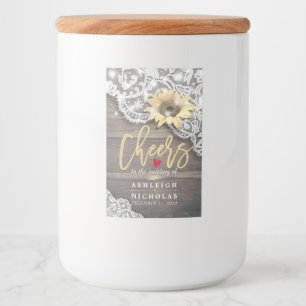 Gejubeln zum Hochzeitslace Sonnenblume Rustikales  Lebensmitteletikett