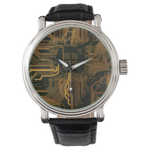 Gek Out Nerd PCB Orange Electronic Circuit Board Armbanduhr