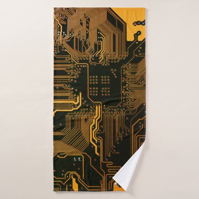 Gek Out Nerd PCB Orange Electronic Circuit Board Badehandtuch (Badehandtuch)