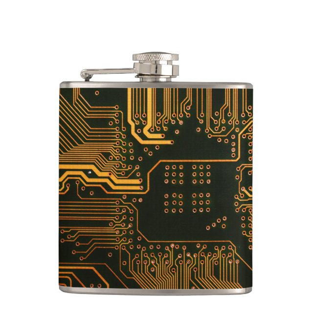 Gek Out Nerd PCB Orange Electronic Circuit Board Flachmann (Vorderseite)