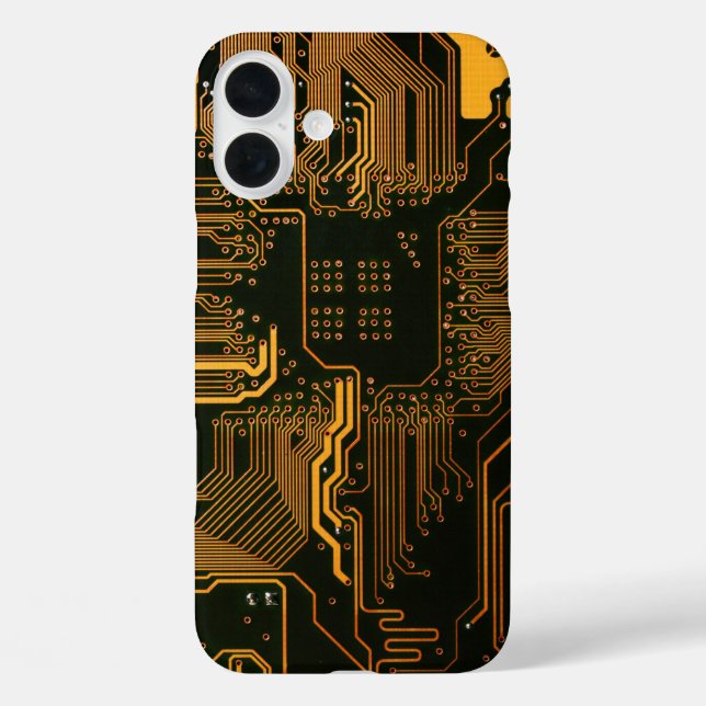 Gek Out Nerd PCB Orange Electronic Circuit Board iPhone 16 Plus Hülle (Rückseite)