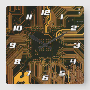 Gek Out Nerd PCB Orange Electronic Circuit Board Quadratische Wanduhr