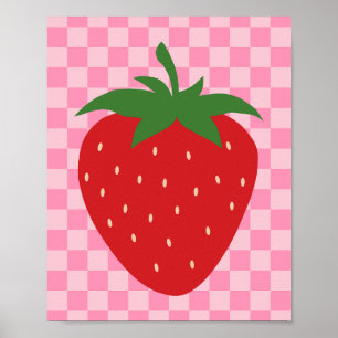 Gekachelte Erdbeere Retro Frucht Pink Und Rot Poster