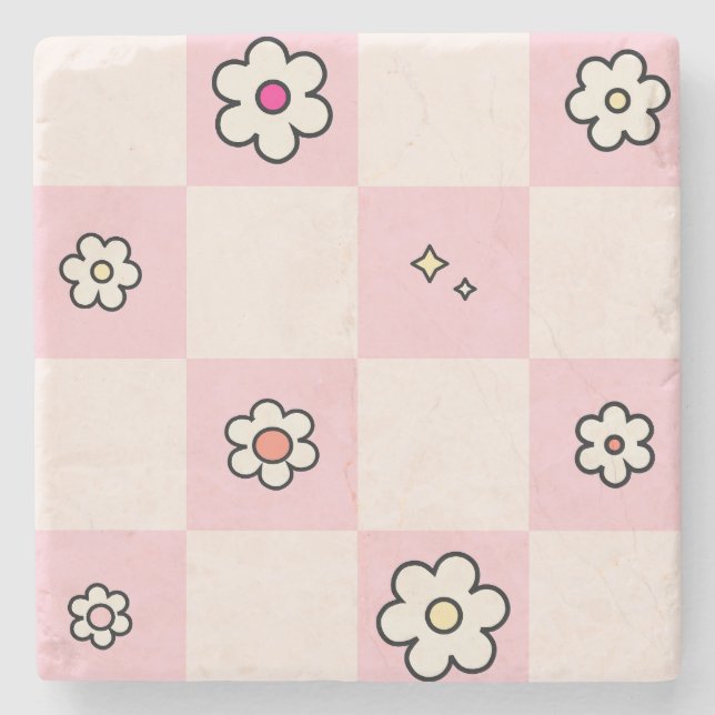 Gekachelte Gänseblümchen Rosa Steinuntersetzer (Vorderseite)