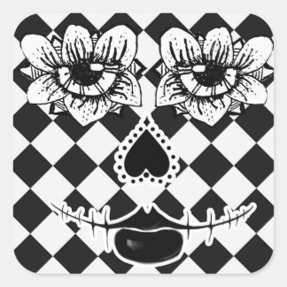 Gekacheltes Blumen-Gesicht | Surrealer quadratisch Quadratischer Aufkleber