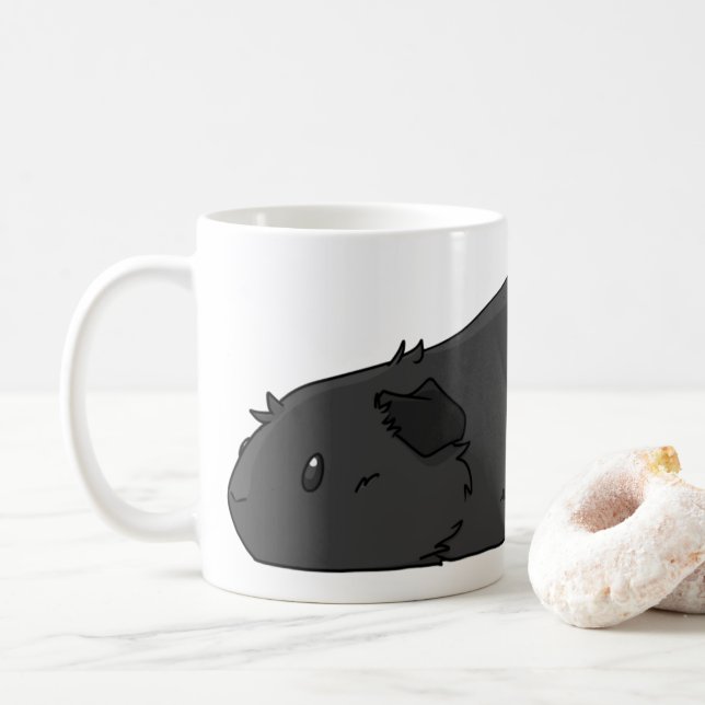 Gekacktes Schwein-niedliches schwarzes Kaffeetasse (Mit Donut)