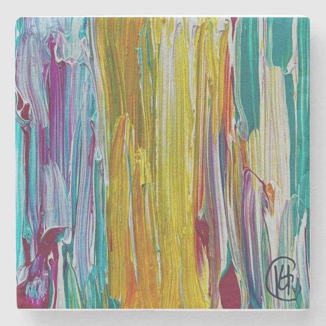 Gekämmtes Blumenfeld Kunst Steinuntersetzer (Vorderseite)