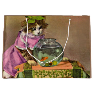 gekleidete Katze und Fischschale Große Geschenktüte