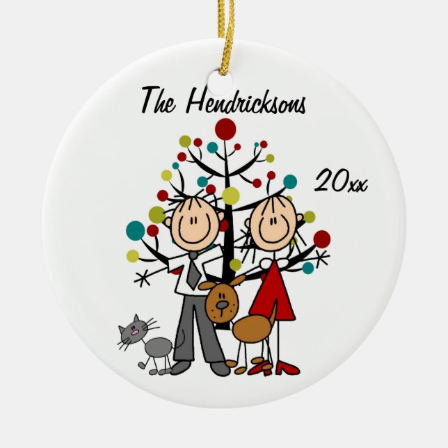 Gekleidete oben Paare, Hund, Keramik Ornament (Vorne)