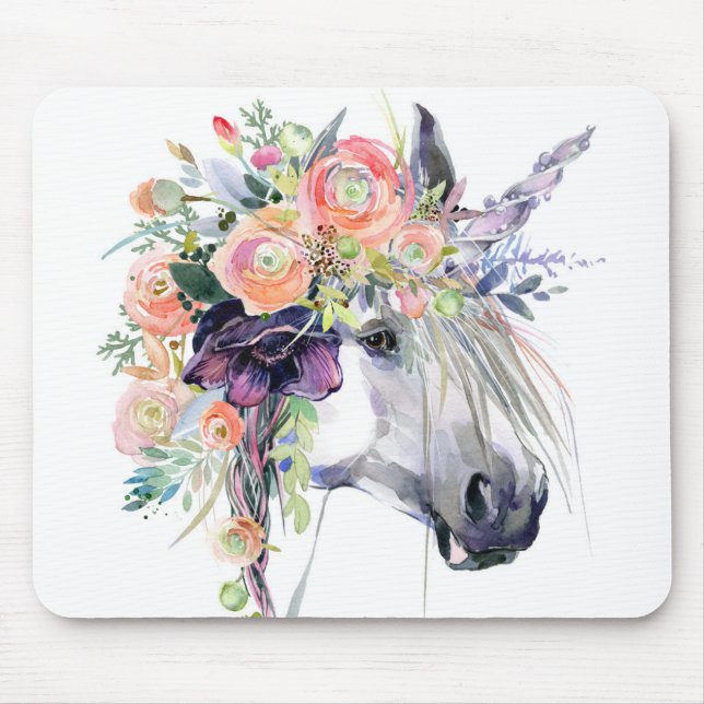 Gekleidetes BlumenEinhorn Mousepad (Vorne)