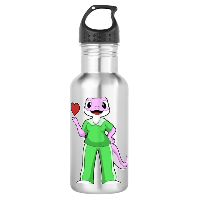 Geko als Krankenschwester mit Herz Edelstahlflasche (Vorderseite)