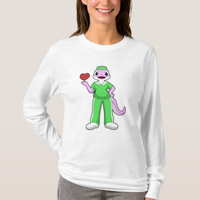 Geko als Krankenschwester mit Herz T-Shirt (Vorderseite)