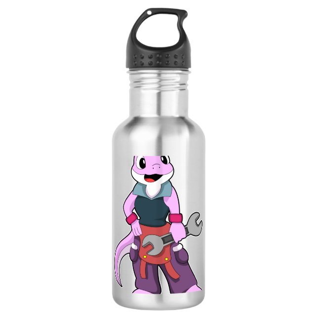 Geko als Mechanik mit Wrench Edelstahlflasche (Vorderseite)