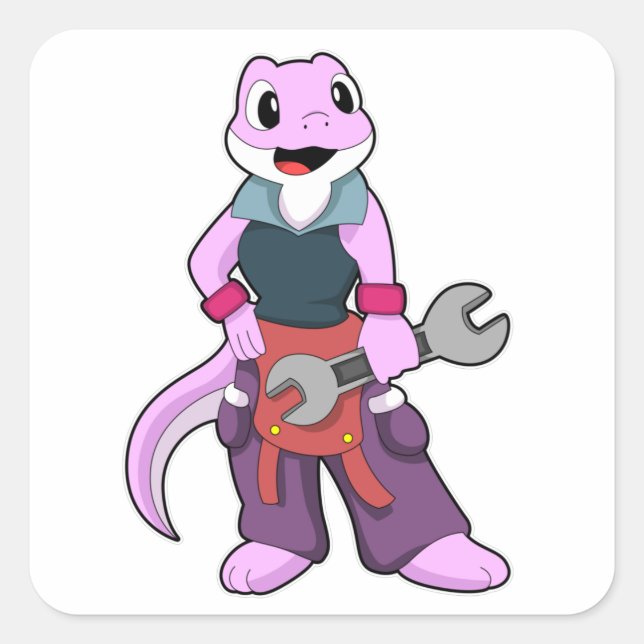 Geko als Mechanik mit Wrench Quadratischer Aufkleber (Vorderseite)