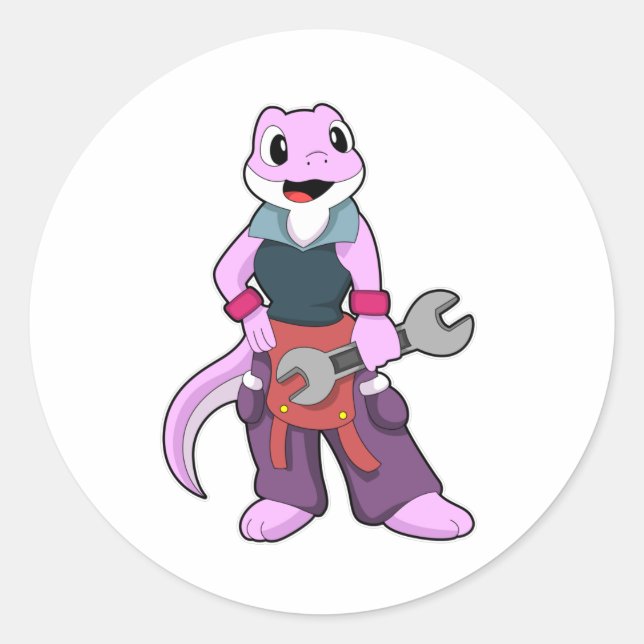 Geko als Mechanik mit Wrench Runder Aufkleber (Vorderseite)