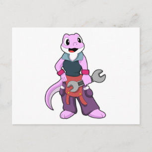 Geko als Mechaniker mit Schraubenschlüssel Postkarte