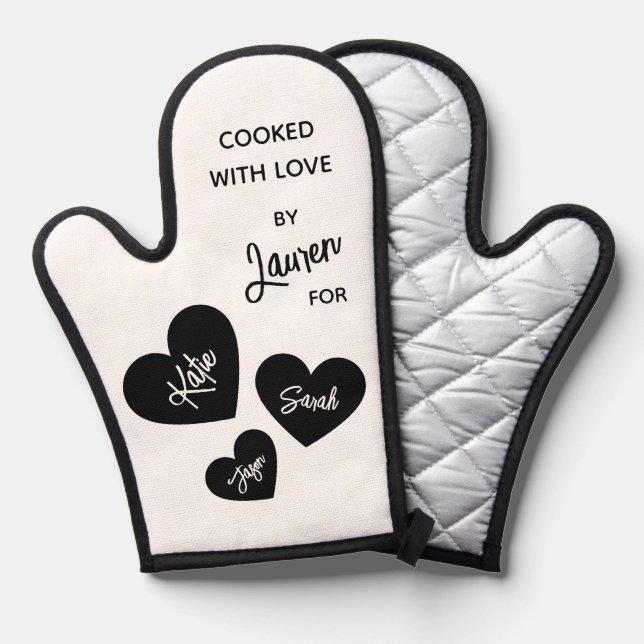 gekocht mit Liebe Personalisiert Schwarz & Weiß Ofenhandschuh (Vorderseite/Rückseite)