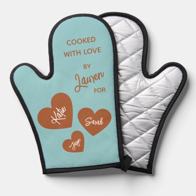 gekocht mit Liebe Personalisiert weich Aquamarin Ofenhandschuh (Vorderseite/Rückseite)