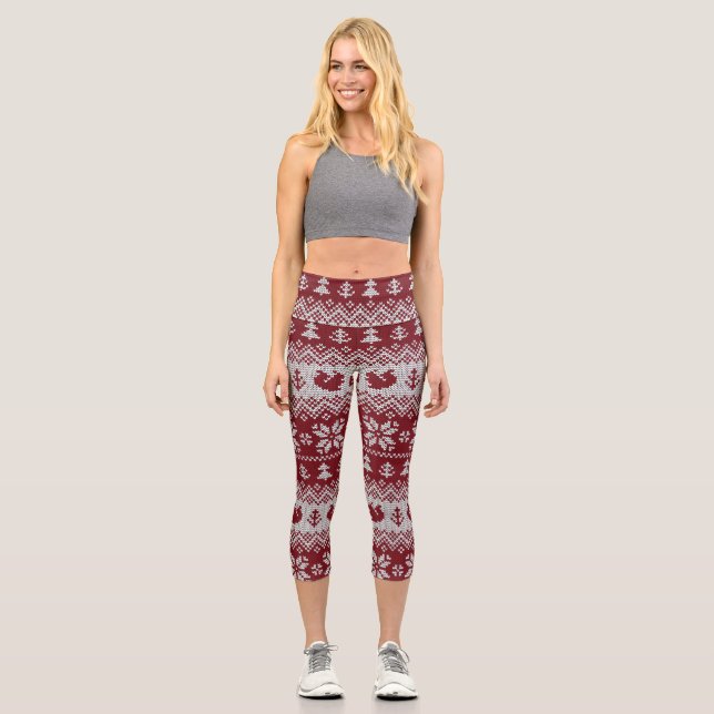 Gekocht, Weihnachten, Eichhörnchen, Vintages Muste Capri Leggings (Vorderseite)