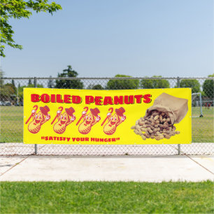 Gekochte Erdnüsse zum Verkauf auf großem Zaun indi Banner