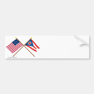 Gekreuzte 20 Stern US und Ohio-Staats-Flaggen Autoaufkleber