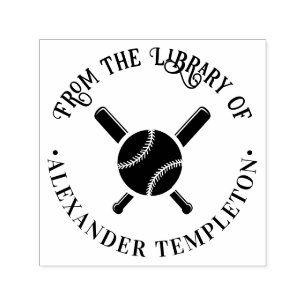 Gekreuzte Baseballschläger, Ball #2 Bibliotheksbuc Permastempel