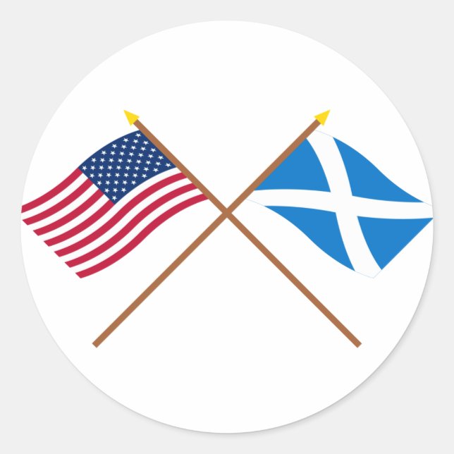 Gekreuzte Flaggen der USA und des Schottlands Runder Aufkleber (Vorderseite)