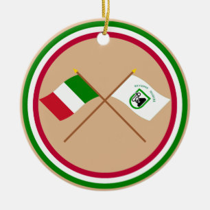 Gekreuzte Flaggen Italiens und Le Marken Keramik Ornament