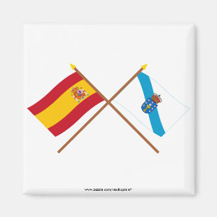 Gekreuzte Flaggen Spaniens und Galiciens Magnet