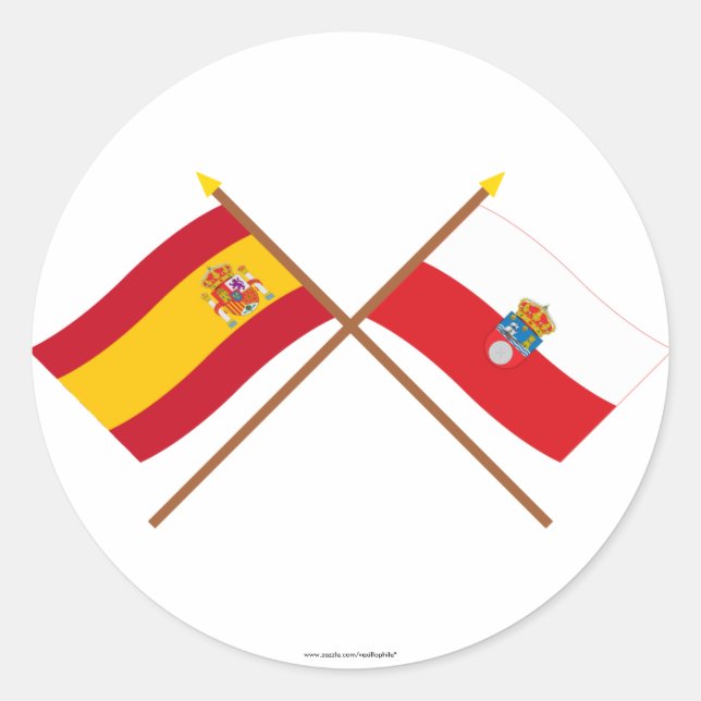 Gekreuzte Flaggen Spaniens und Kantabriens Runder Aufkleber (Vorderseite)