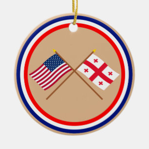 Gekreuzte Flaggen US und Georgia Republik Keramikornament