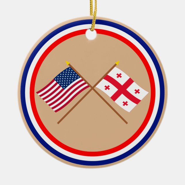 Gekreuzte Flaggen US und Georgia Republik Keramikornament (Vorne)