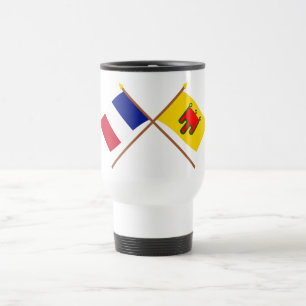 Gekreuzte Flaggen von Frankreich und von Auvergne Reisebecher