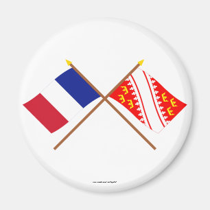 Gekreuzte Flaggen von Frankreich und von Elsass Magnet