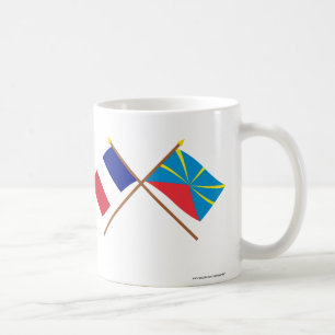 Gekreuzte Flaggen von Frankreich und von Réunion Kaffeetasse