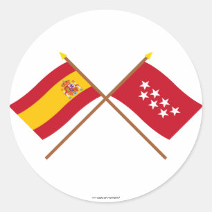 Gekreuzte Flaggen von Spanien und von Madrid Runder Aufkleber