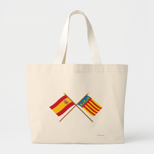Gekreuzte Flaggen von Spanien und von Valencia Jumbo Stoffbeutel (Vorne)
