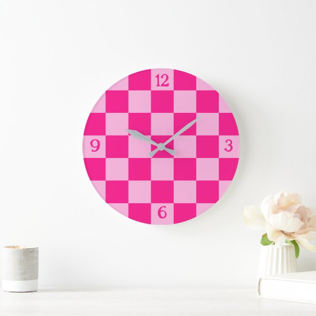 Gekreuzte Quadrate lichtfeuchtes, rosa geometrisch Große Wanduhr (Zuhause)