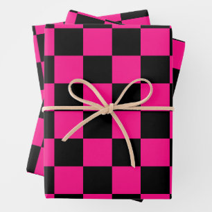 Gekreuzte Quadrate mit rosa, geometrischem Retro Geschenkpapier Set