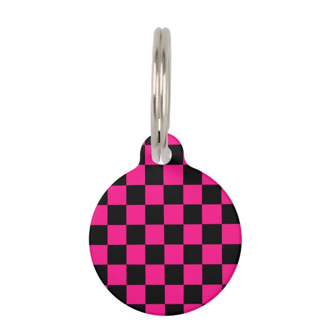 Gekreuzte Quadrate mit rosa, geometrischem Retro Haustiermarke (Vorderseite)
