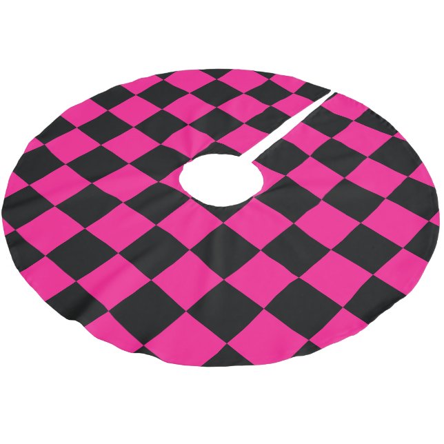 Gekreuzte Quadrate mit rosa, geometrischem Retro Polyester Weihnachtsbaumdecke (Schrägansicht)