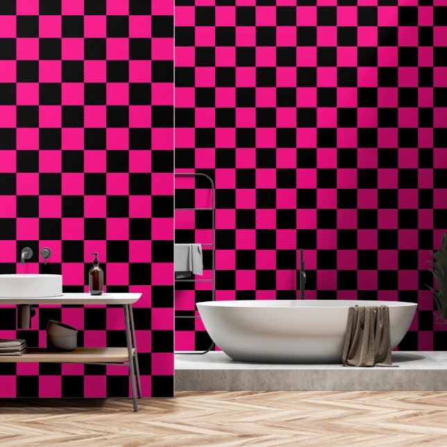 Gekreuzte Quadrate mit rosa, geometrischem Retro Tapete (Badezimmer)