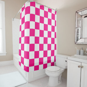 Gekreuzte Quadrate mit weißem, rosa Retro Duschvorhang