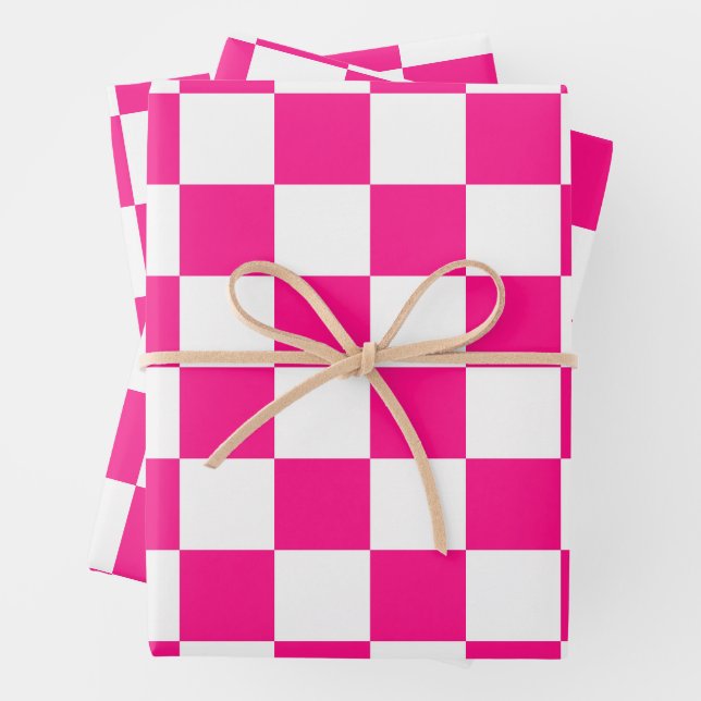 Gekreuzte Quadrate mit weißem, rosa Retro Geschenkpapier Set (Beispiel)
