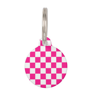 Gekreuzte Quadrate mit weißem, rosa Retro Haustiermarke