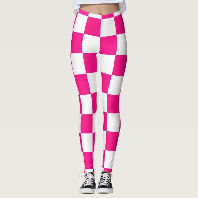 Gekreuzte Quadrate mit weißem, rosa Retro Leggings (Vorderseite)