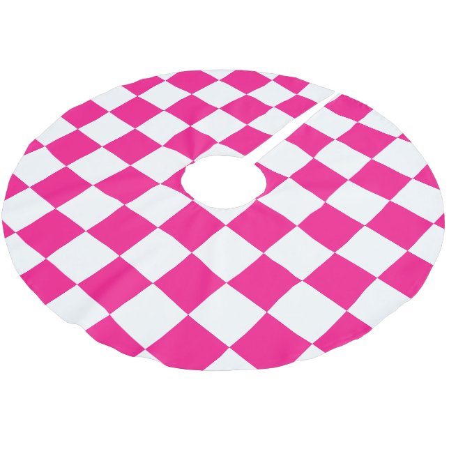 Gekreuzte Quadrate mit weißem, rosa Retro Polyester Weihnachtsbaumdecke (Schrägansicht)
